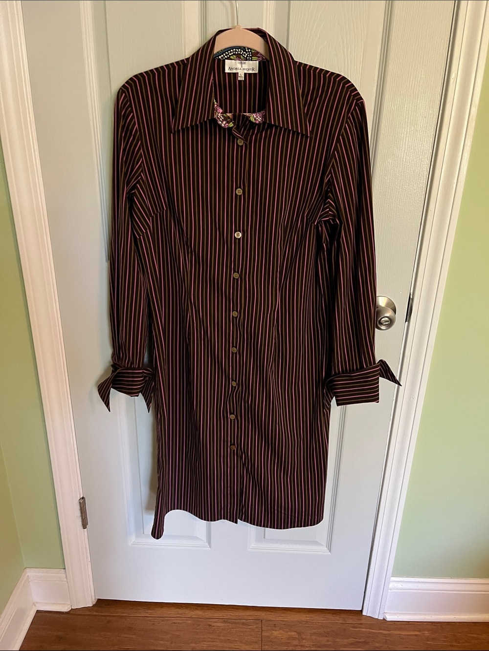 Andrea Becker Button -Front Long Sleeve Stripe Shirt Dress